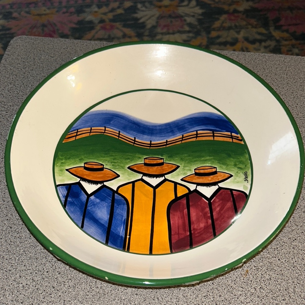 Vintage Ranchero Horsemen Gaetano Pottery USA Large 12 3/8” Bowl Signed - Picture 11 of 11